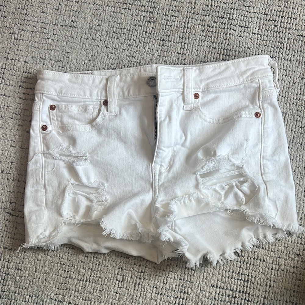 American Eagle Outfitters White Jean Shorts High-Waisted Distressed